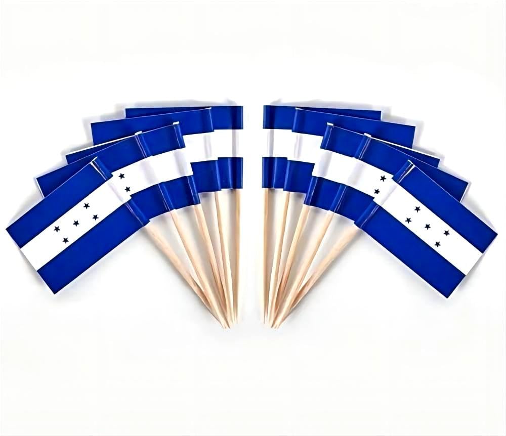 CYPS 100 Pcs Honduras Flag Honduran Toothpick Flags, Small Mini Stick Cupcake Toppers Honduran Flags,Country Picks Party Decoration Celebration Cocktail Food Bar Cake Flags