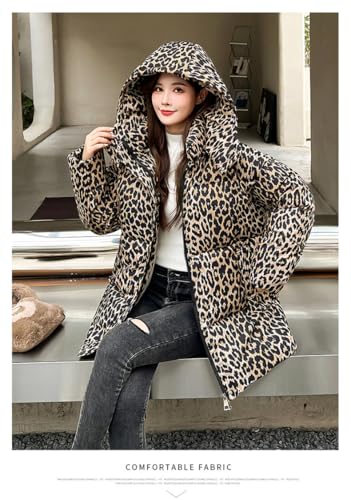 utcoco Womens 2024 Fashion Leopard Belted Padded Puffer Coat Winter Warm Quilted Jackets Parka with Removable Hood4