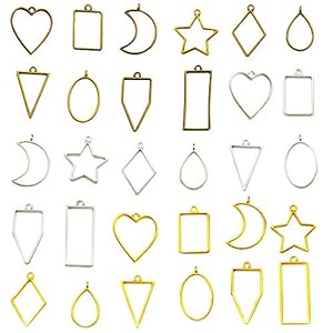 Pendentifs Resine, 30Pcs Bijoux Cadre Pendentif DIY, Moulle Resine Epoxy Pendentif Creux, Pendentifs de Breloques de Rond Triangle Prismatique pour Bracelet Boucles d&rsquo;oreilles(Aléatoire)