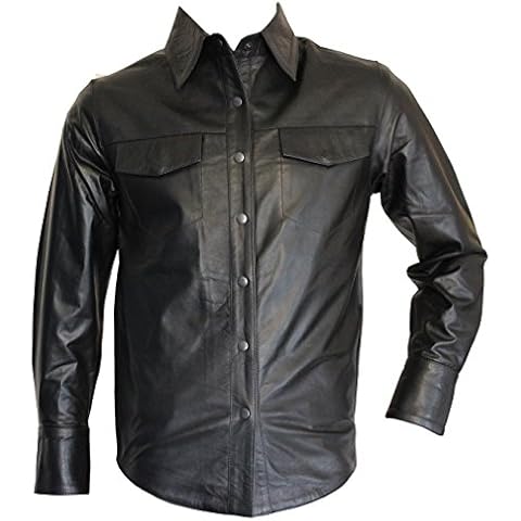 Mens Classic Long Sleeve Black Leather Shirt (3XL) Cover
