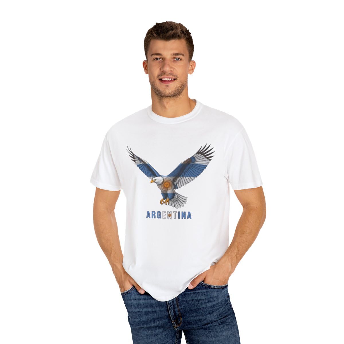 Patriotic Argentina Eagle Crest Men's Cotton Tee Shirt-picture-25