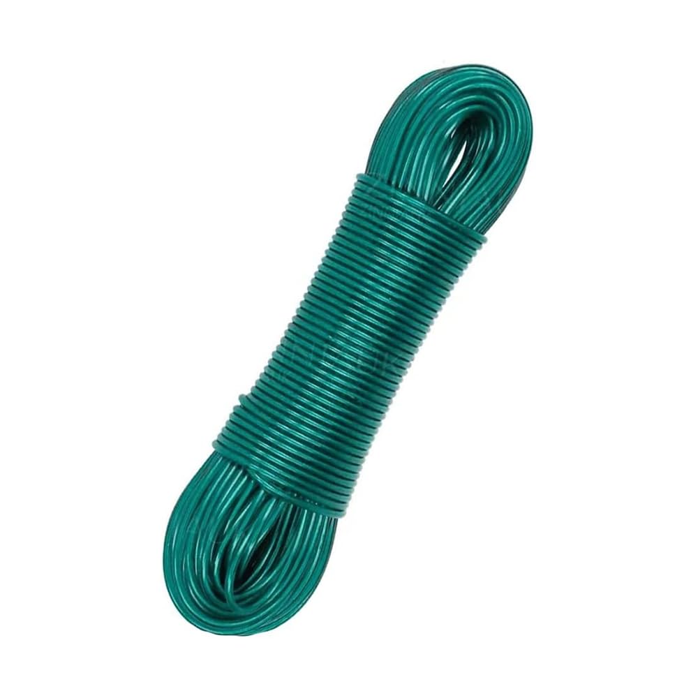 30M Green Colour Washing Clothes Line Rope, Heavy Duty PVC Coated with Steel Core Outdoor Clothesline Strong Durable Laundry Line Cord for Garden Balcony Camping Travel Indoor Outdoor Use
