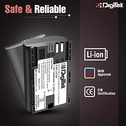 Image of DIGITEK (LP-E6) Secondary Li-ion Rechargeable Battery, 1800mAh, 7.4V, Multi Protection, for Canon XC10, XC15, EOS 60D, 60Da, 70D, 80D, 5D Mark II, III, IV, 5Ds, 5DS R, 6D, 6D Mark II, 7D, 7D Mark II