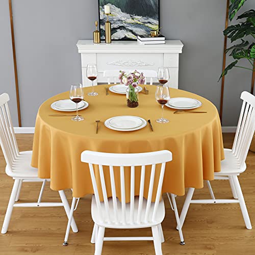 Folins&Home Gold Round Tablecloth 60 Inch Waterproof Heavy Duty Wrinkle Free Polyester Fabric Table Cloth, Spillproof Washable Table Cover For Parties, Camping, Picnic, Banquet, Indoor And Outdoor Use #TOP1