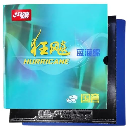 HOOWAN DHS NEO Hurricane 3 National Table Tennis Rubber with Blue Sponge Sticky Ping Pong Sheet (Black 39d, 2.15mm)