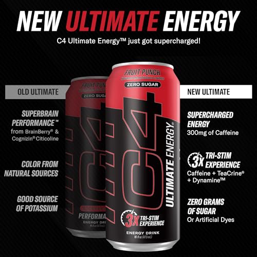 Cellucor C4 Ultimate | Pre Workout Sugar Free Energy Drink | Tri-Stim Experience with 300mg Caffeine + TeaCrine + Dynamine | Fruit Punch | 16oz (Pack of 12) image 2
