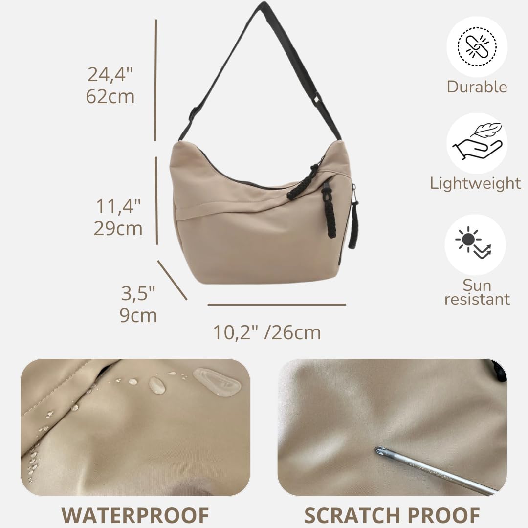 Fashionable Nylon Crossbody Bag Sling Crescent Bag with Adjustable Strap Nylon Hobo Shoulder Bag For Men And Women (beige)