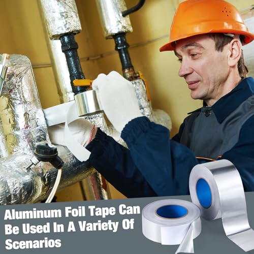 Image of Nuanchu 2 Pcs Aluminum Foil Tape 3.9 Mil 2 Inch x 216 ft +3 Inch x 216 ft Aluminum Tape for HVAC, Metal and Pipe Repair, Ductwork, Exhaust Pipe, Insulation, Dryer Vent, Waterproof and Heat-Resistant