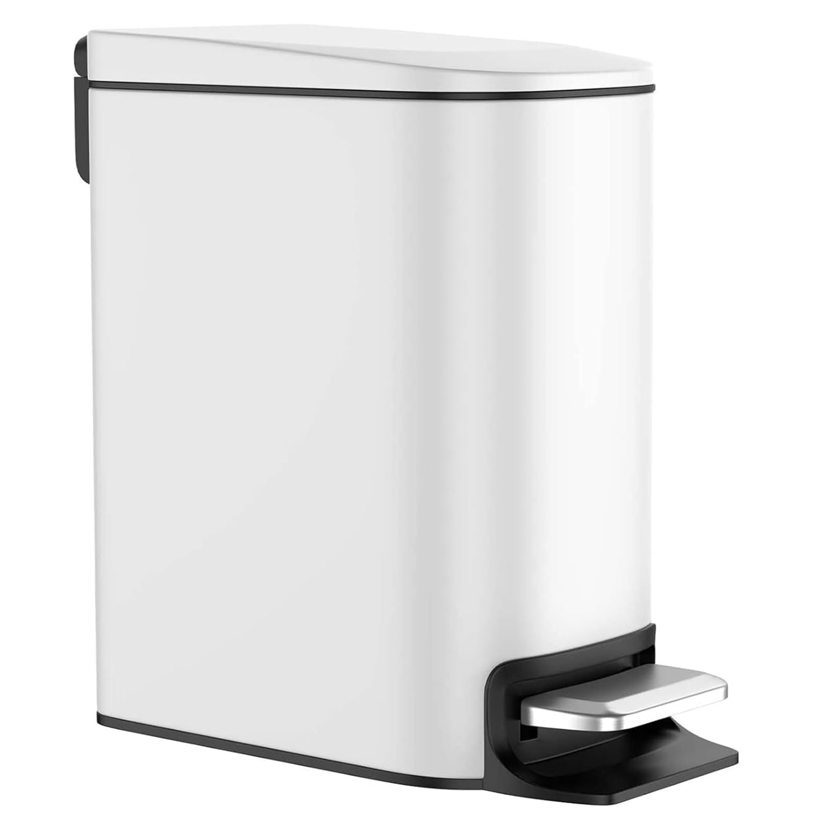 ANTOLE Bathroom Trash Can,6 Liter Stainless Steel Trash Bin with Soft-Close Foot Pedal,Pedal Bin,Slim Rectangular Garbage Can Wastebasket with Removable Inner Bucket for Office,Kitchen (White)