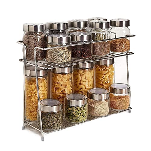 Image of Zepdos Stainless Steel Spice Rack for Kitchen with V Shape Cup Stand for Dinning Table, Stands and Racks, 2 Tier Kitchen Rack, 12 cup holder stand for kitchen (Pack of 2)Freestanding,Tiered Shelf