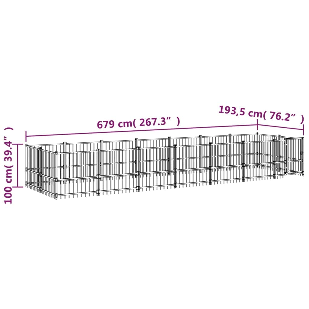 Perrera para perros de acero con recubrimiento en polvo de 13,14 m² con puerta giratoria, protección estable, resistente a la intemperie, para cachorros y perros, ideal para jardín