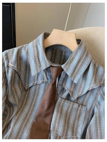 Image of SOLY HUX Women's Striped Print Button Down College Shirts Long Sleeve Tie Blouse Tops Preppy Clothes
