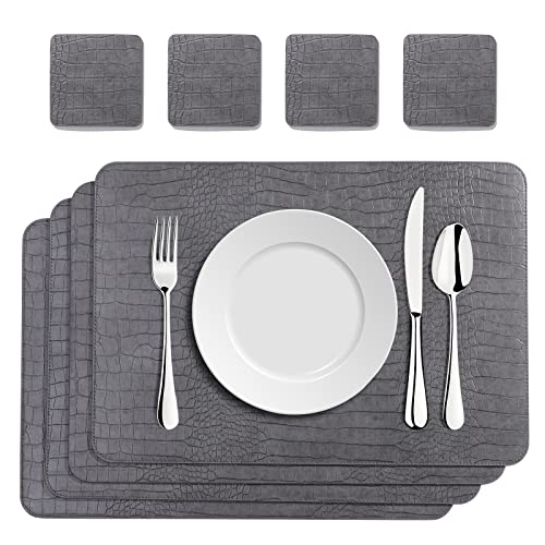 Crocodile Leather placemats Set of 8 - Faux Leather Place ments Stain Resistant Heat Resistant Easy to Wipeable Non Slip Waterproof Placemats for Kitchen Dining Patio Table Decoration