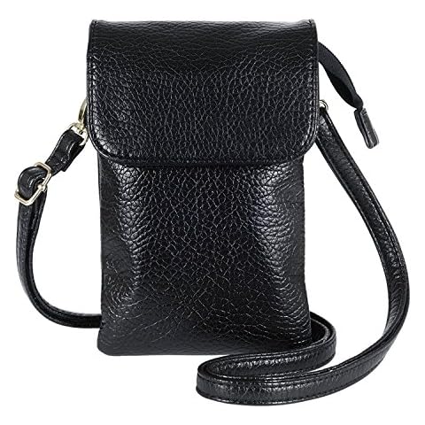 WITERY Leather Crossbody Cell Phone Purse for Women- Black Lightweight Small Cross Body Cell Phone Wallet Pouch Shoulder Bag with Shoulder Strap Cover
