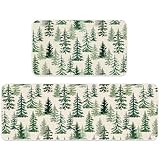 JarThenaAMCS Christmas Kitchen Mat Set of 2 Watercolor Cedar Forest Kitchen Floor Mats Winter Trees Non-Slip Door Rugs for Xmas Holiday Home Entrance Decor