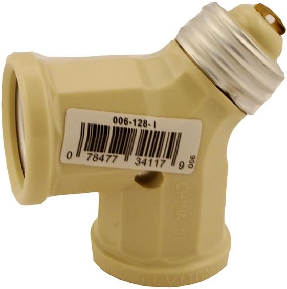 Leviton 128I 15Amp 660Watt Twin LightSocket Adapter, Ivory Bulb