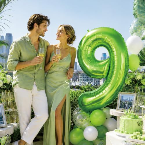 Image of 40 Inch Green Number 9 Balloon Lime Big Large Helium Number 0-9 | Giant Digital 9th Foil Mylar Party Balloon for Birthday Party Anniversary Graduation Decorations