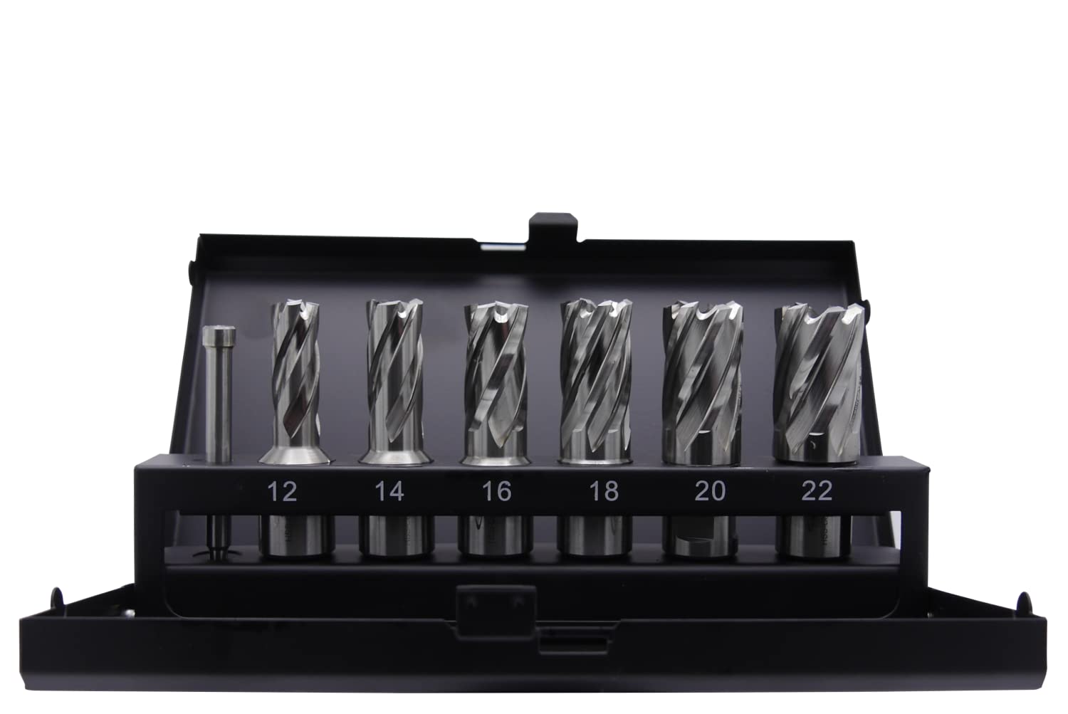 SMI HSS-E Kernbohrer SET 7 teilig 19 Weldon bestehend aus Kernbohrer 12, 14, 16, 18, 20, 22 und Zentrierbohrer Schnittiefe 30 mm