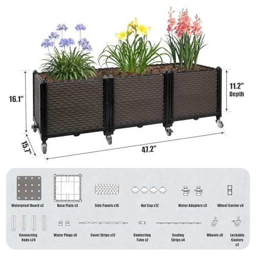 Ciao Stilista PL024056 Raised Plant Box With Wheels 47.2"X15.7"X16.1", Raised Beds For Gardening Self Watering, Durable Metal Lockable Casters, Rectangular Garden Planter Perfect thumb #4