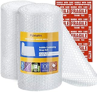 Fuxury Bubble Cushioning Wrap Roll Air Bubble Roll 2 Rolls 72 Feet Total,Perforated