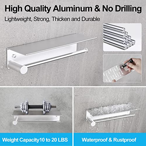 Hoomtaook Paper Towel Holder Under Cabinet, Bathroom Paper Towel Holder With Shelf, Wall Mount Paper Towel Rolls Rack For Kitchen, Bathroom, Aluminum, Silver #TOP3