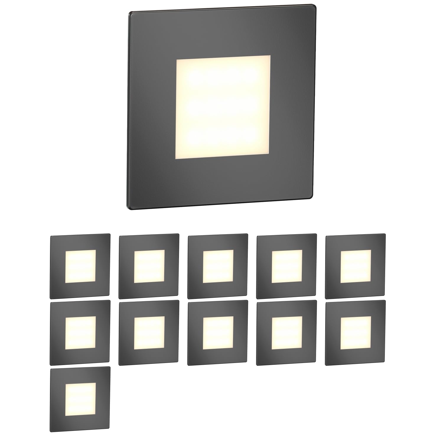 ledscom.de 12 LED Staircase Light/recessed wall Light FEX for Indoors and Outdoors Angular, Anthracite, 85 x 85mm, Warm White