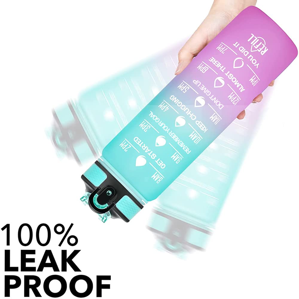 Borraccia Sportiva 1L Gaiayhc Con Cannuccia - Motivazionale Con Timer Idratazione | Senza BPA, Impermeabile Per Palestra, Corsa - Foto 6