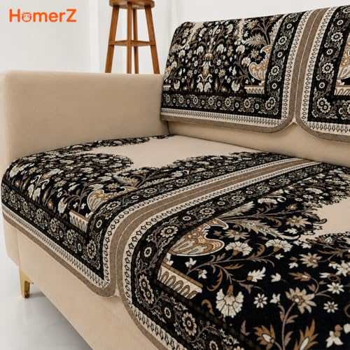 Image of Homerz Premium 'Maharaja Paradise Series' Sofa Cover | Net Fabric Sofa Cover | Washable, Anti-Dust Backed & Wrinkle Resistant Cover (Beige Empress, 7 (3+2+2) Seater, Seat Cover with Backrest)