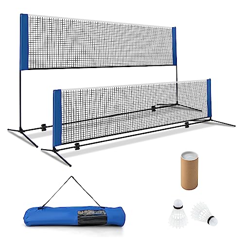 GOPLUS Red de Bádminton Portátil, Red de Tenis Altura Ajustable 89 155 cm, con Bolsa de Transporte y 2 Volantes, Red Deportiva Portátil para Bádminton, Tenis, Voleibol, Interior y Exterior (420 cm)
