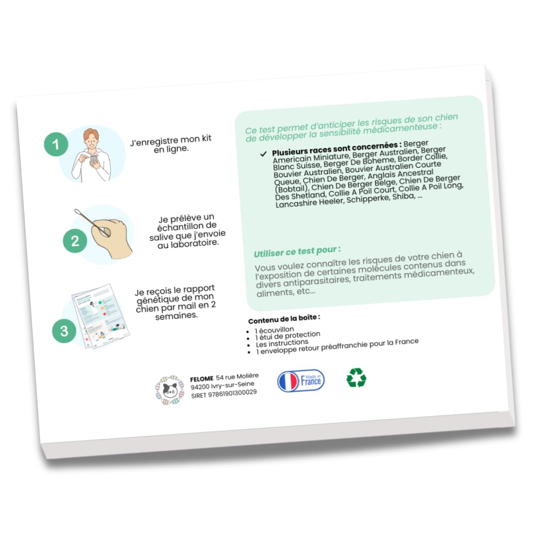 Prueba de ADN MDR1 para perros - Prueba de sensibilidad medicamentosa para su perro - Resultados en 2 semanas - Prueba de salud de cachorros y perros