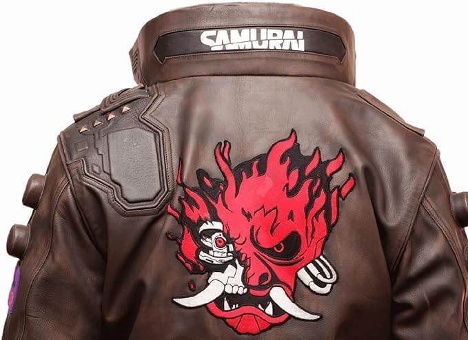 Image of Dusky Black Cyber Cosplay Samurai Gaming Punk Motorcycle Bomber Real Leather Jacket