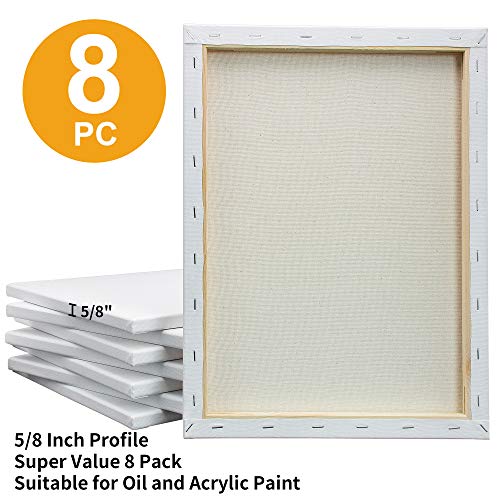 Image of FIXSMITH Stretched White Blank Canvas - 12 x 16 Inch, Bulk Pack of 8, Primed, 100% Cotton, 5 /8 Inch Profile of Super Value Pack for Acrylics,Oils & Other Painting Media.