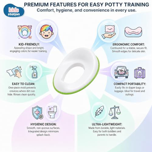 Image of Kids Station Portable Baby Potty Training Seats - Suitable for potty training of Boys - Potty Training Seat for 1+ Year child - Hang on the wall with Soft Cushion for New Born Baby /Infant /Kids (Green)