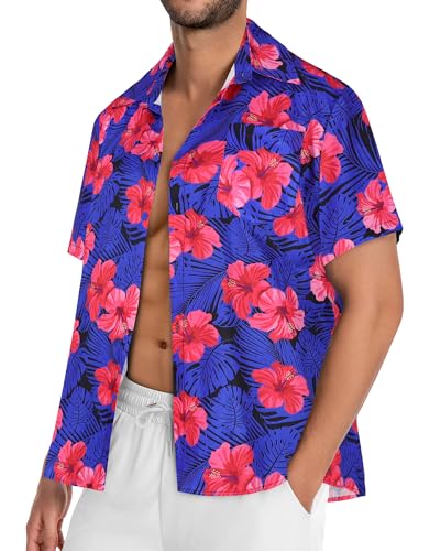 Image of Men Hawaiian Shirt Short Sleeve Summer Beach Button Down Shirts with Pocket