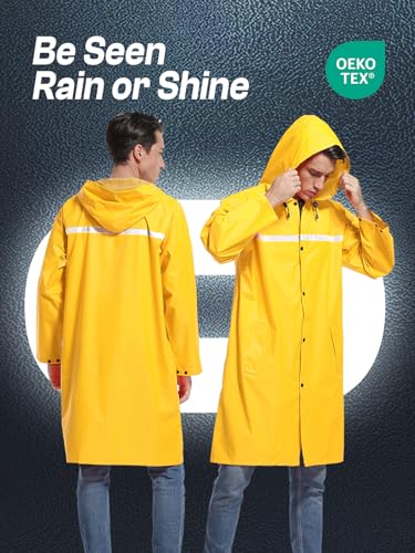 Image of Mens Long Hooded Safety Rain Jacket Waterproof Emergency Raincoat Poncho