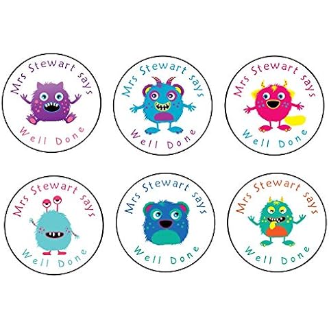 Five Star Party Supplies Personalised Reward Well Done Praise Stickers for Teachers Parents Cute Monsters (48 Stickers (30mm diameter)) Cover