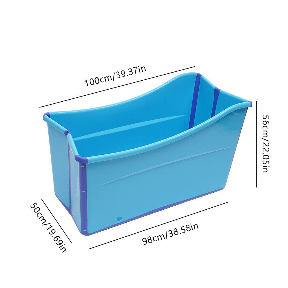 Vasca da bagno pieghevole di grandi dimensioni, per adulti e bambini, portatile, portatile, SPA, secchio rettangolare pieghevole, blu, mobile, per sauna, bagno, massaggio, 98 x 50 x 56 cm