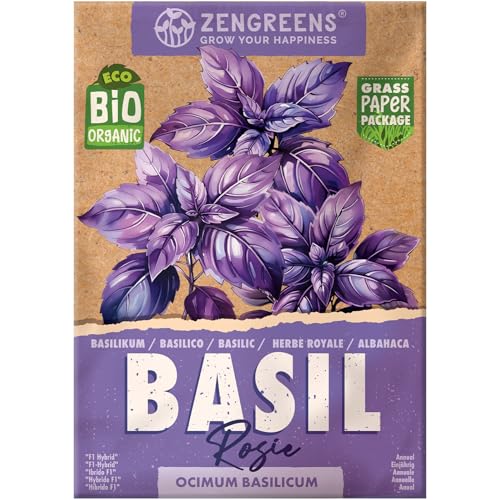 ZenGreens® - Semillas de albahaca (rosie) ecológicas - Semillas de hierbas para cultivar fácilmente en el jardín, balcón o cocina - ideal para principiantes - Basílico