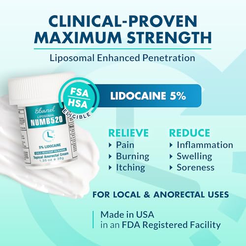 Ebanel 5% Lidocaine Numbing Cream, Pain Relief Burn Itch Numb Cream, Maximum Strength Topical Anesthetic with Allantoin, Vitamin E, Hemorrhoid Treatment for Pain Relief, 1.35 Oz
Ebanel 5% Lidocaine Numbing Cream, Pain Relief Burn Itch Numb Cream, Max