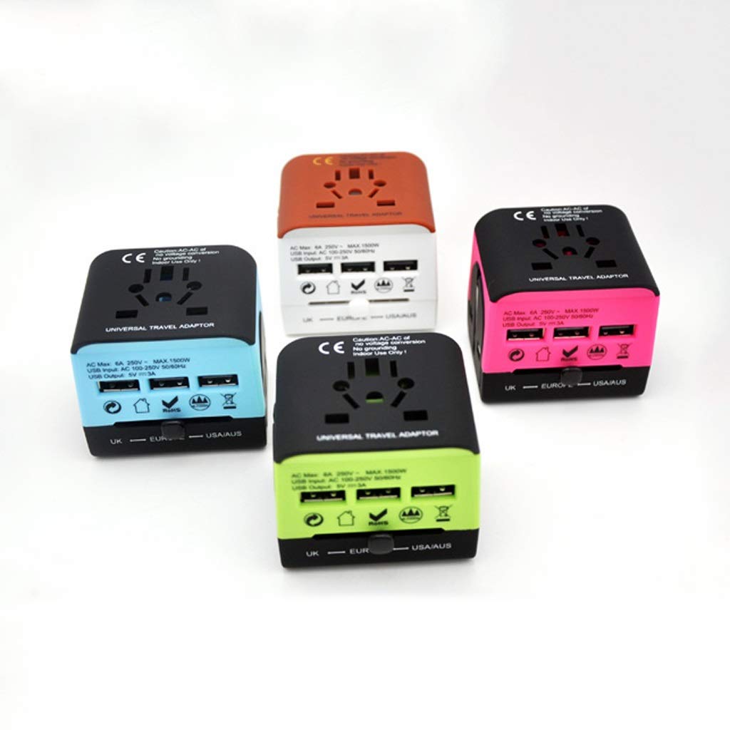 Gniazdo międzynarodowe przetwornice International Plug Converter, 3 Usb. Międzynarodowy zasilacz do Europy, Wielka Brytania, Chiny, Australia, Japonia 224 kraje adapter wtyczki zasilania (Color : A)