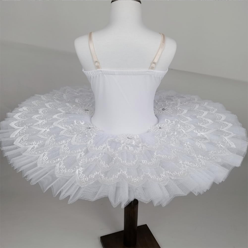 Tutú Profesional de Ballet para niña, El Cisne Blanco Tutú de panqueque Bailarina Disfraz de Fiesta Baile Vestido de competición de Ballet