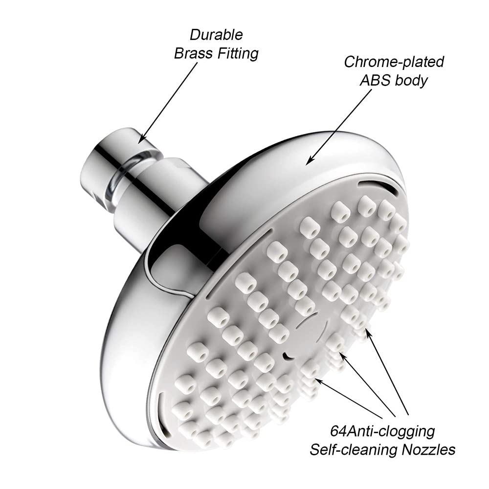Shower Head Doccette, Soffione Doccia Fisso ad Alta Pressione con Getto Forte, Contro Alimentazione idrica a Bassa Pressione, Finitura cromata Lucida, Soffione Doccia Rotondo, Sfera in Gel Regolabile