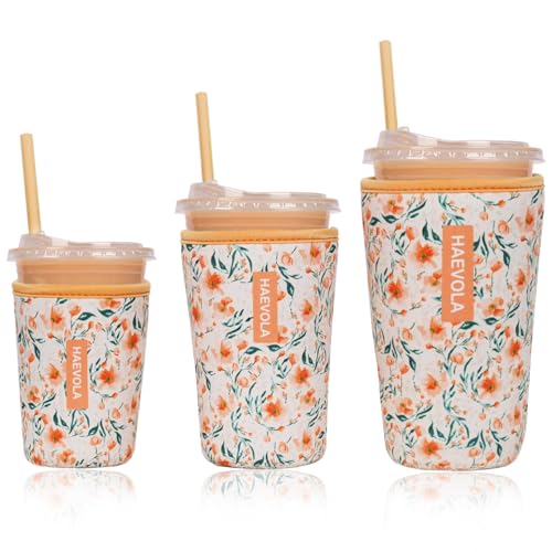 Image of Reusable Insulated Neoprene Iced Coffee Cup Sleeve, Durable Drink Sleeve for Cold Beverages, Beverage Holder for Iced Coffee (Sunny Blooms)
