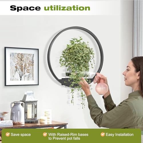 Aunulahca Round Picture Frame Wall Plant Holder Black Wall Hanging Planters Metal Window Plants Shelf Plant for Indoor Outdoor Garden Flat decoration 3 Pack by Aunulahca - Used condition - Image 3