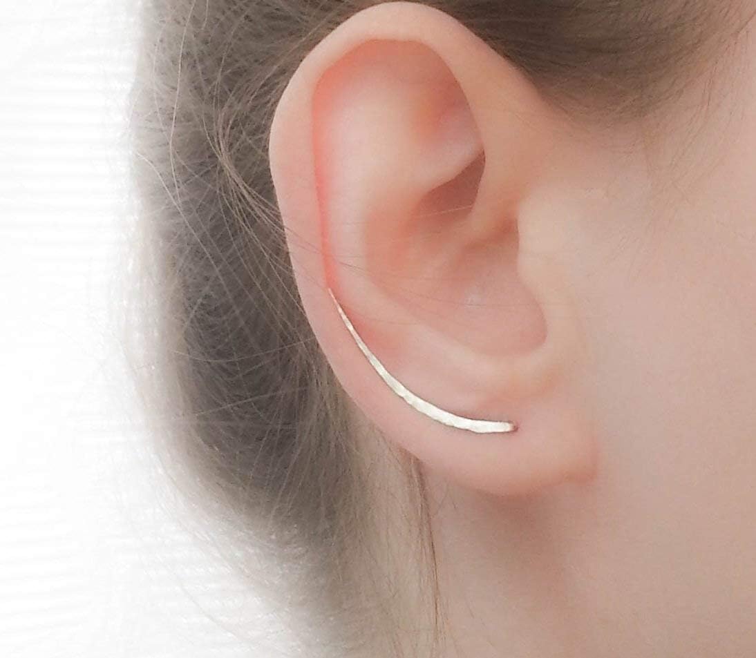 Earrings Sterling Silver Ear Climbers Long Curved Bar Studs