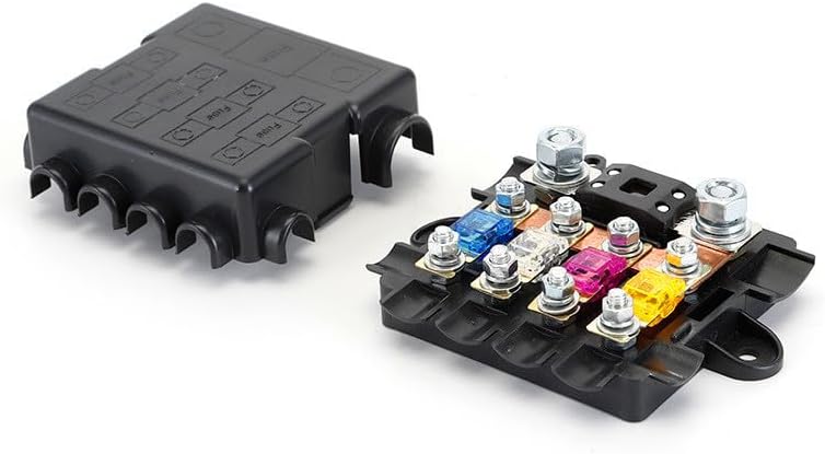 12V Automotive Fuse Box BX2054, 5-Way Inline Power Distribution Block with ANM and ANS Fuse Slots, Waterproof Surface-Mount 32V DC Fuses and Relay Box for Car Truck RV Marine
