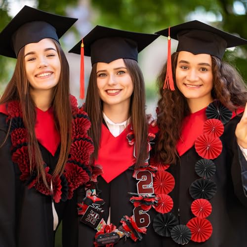 Shinylin 24 Sets 2027 Graduation Candy Lei Making Kit Include Clear Poly Candy Lei Tubing with Flower Card Grad Stickers White Rubber Bands Ribbons Glues for Graduation Party Supplies(Black and Red) by Shinylin - Image 2