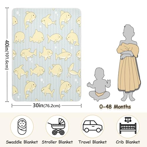 Custom Animal Fish Bubble Yellow Stripe Cotton Blanket Breathable Customize Photo Name Blanket for Nursery Stroller Crib 30x40in recuerdo de bautizo para ni?3