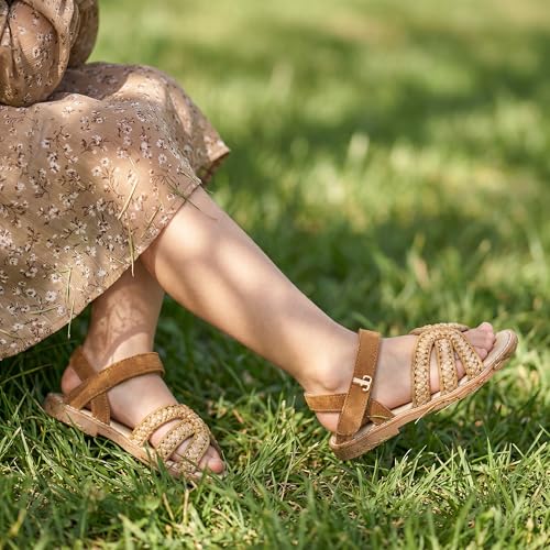 Image of Girls Gladiator Sandals with Adjustable Buckle Comfy Ankle Strappy Flat Shoes