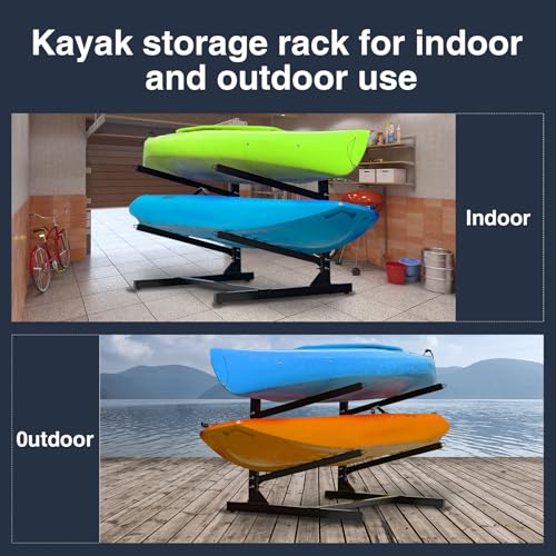 QonicFly Heavy Duty Kayak Storage Rack - Adjustable Freestanding Stand for Kayaks, Canoes, Paddleboards, and Surfboards - Ideal for Garage, Shed, Dock, and Outdoor Storage (2 Levels) - Thumbnail 7